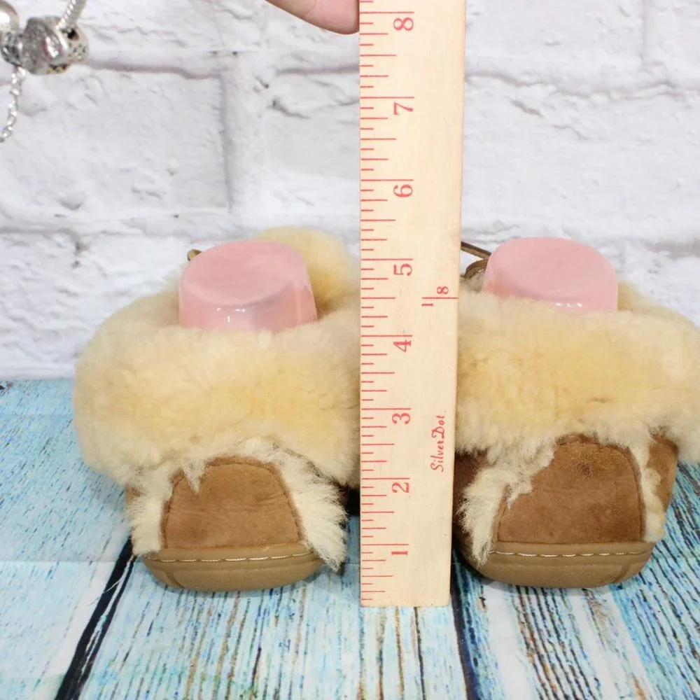 LL BEAN Brown Suede Shearling Lined Wicked Good Moccasin Slippers 10 M - Picture 8 of 9
